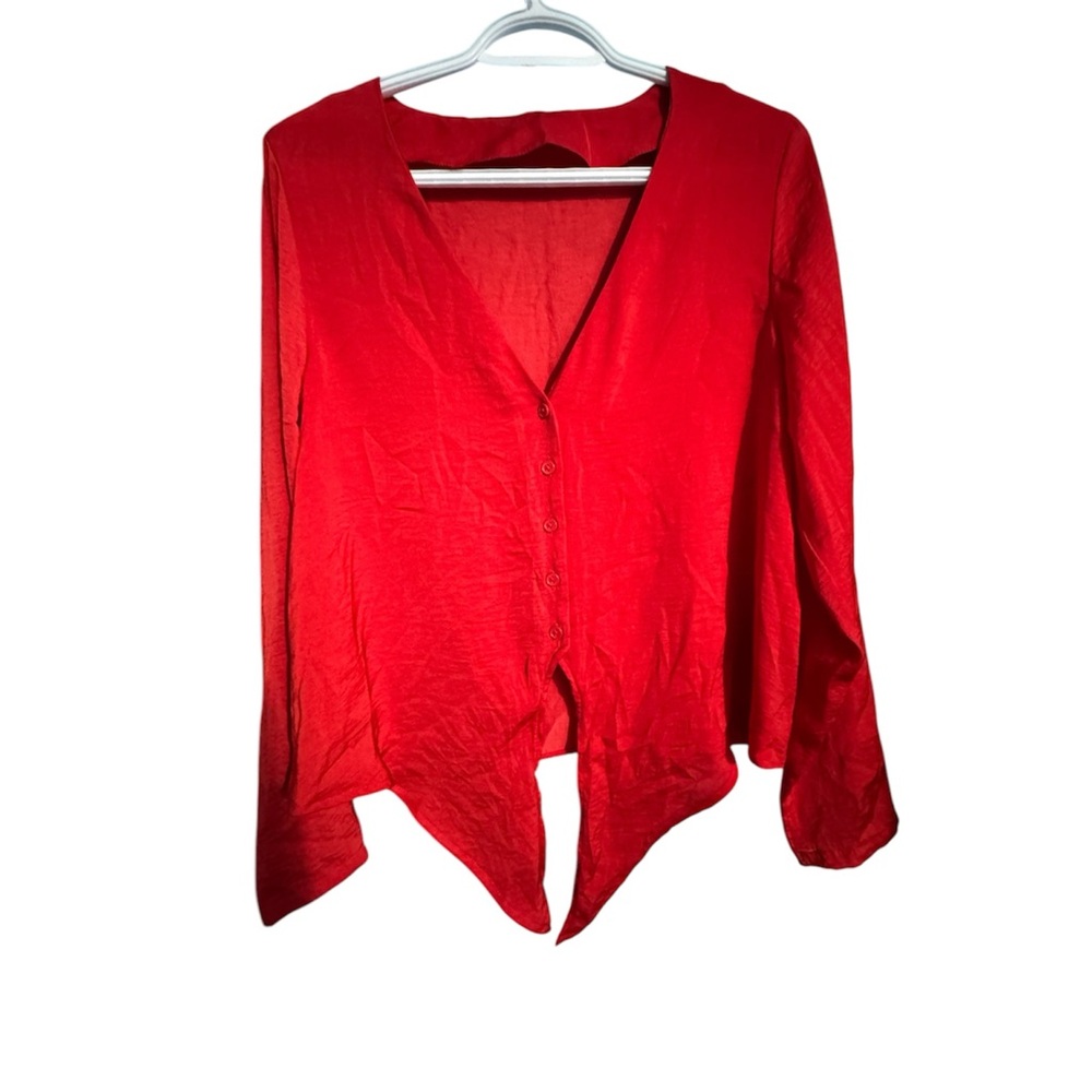 Red Button-Up Women's Top